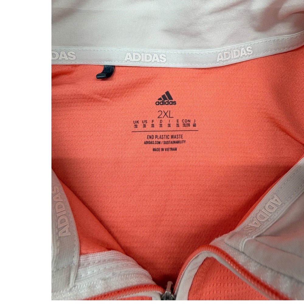Adidas Mens Quarter Zip Pullover Orange Golf Sweatshirt 2XL Sustainable Logo - Picture 2 of 7